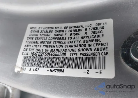 2014 Honda Civic Lx from USA, damaged, VIN 19XFB2F50EE266538